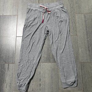 Splendid Elastic Tie Waist Twist Cuff Jogger Pants Gray/White Stripe Size Medium